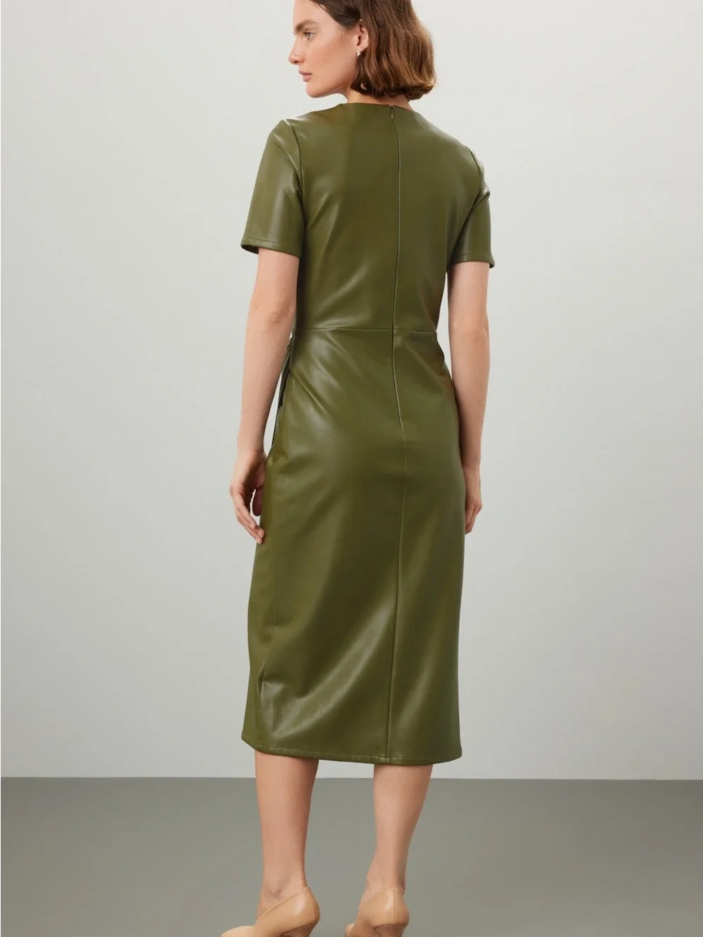 Shakuhachi Olive Faux Leather Twist-Waist Midi Dress - Picture 3 of 8